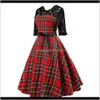 Jurken Kleding Apparel Drop Levering 2021 Winter Kerstmis Dames Retro Robe Plaid Print Party Lange Mouw Casual Plus Size Vrouw Jurk GFK