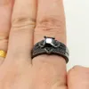 Wedding Rings Fashion Black Crystal Promise Heart Ring for Women 2pc/Set 2 in 1 CZ Zirkon verloving sieraden