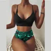 Seksi Bikini Mayo Kadınlar Özel Kumaş Mayo Biquini İki Adet Beachwear Push Up Yüksek Bel 210621
