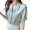 Camisas de satén de manga corta para mujer Temperamento Textura drapeada Color sólido Tops finos salvajes Ropa 210520