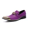 Italienische Leder-Herrenschuhe mit spitzer Metallkappe, lila Business-Schuhe zum Hineinschlüpfen für Party und Hochzeit