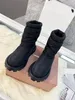 Comfortable warm lace up high top snow boots women's fashion soft lea ther thick bottom girls' leather shoes buckle Black Size 35-41