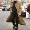 Mäns Trench Coats Long Slim Män Coat Dubbelbröst Lapel Windbreaker Man Mode Höst Vinter Design G2