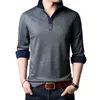 Koszulki męskie Wysokiej Jakości Koszulka Polo Moda Smart Casual Koszule Z Długim Rękawem Solid Slim Fit Male Tops Tees Odzież 6 Gra