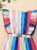 Baby Rainbow Paski Ruffle Trim Haft Mesh Romper Ona