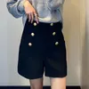 Short taille haute noir femmes bouton de mode élégant double boutonnage femme dames pantalons courts décontractés 210519