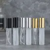 10st / parti 10ml transparent tunn glas spray flaska prov glasflaskor bärbar mini parfym atomizer guld silver lock