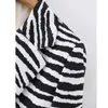 XITIMEAO Frauen Mode Büro Tragen One Button Blazer Mantel Vintage Lange Ärmel Schwarz Weiß Textur Weibliche Chic Oberbekleidung 210602