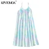 Femmes Chic Mode Tie-dye Imprimer Robe Midi Plissée Dos Nu Bretelles Minces Robes Femme Vestidos Mujer 210420