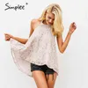 Sexy halter lace mesh embroidery women cami Elegant sleeveless ladies tank Summer casual streetwear tops 210414