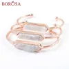 Borosa 5 sztuk Sześciokąt Rose Gold Color Bezel Titanium Rainbow Druzy Bar Bangle Natural AB Drusy Bransoletka Biżuteria dla kobiet ZR0274 Q0720