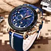 Lige Mens Relógios Top Marca Luxo Grande Dial Militar Quartz Watch Couro Casual À Prova D 'Água Esporte Cronógrafo Relógio Homens 210527