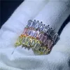 Eternity ring 100%Real 925 Sterling silver Princess cut Diamond Engagement Wedding Band Rings for women Men Finger Party Jewelry