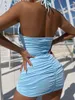 Abiti casual Donna Lace Up Halter Backless Sexy Hollow Out Bodycon Dress Summer Fashion Tinta unita Nightclub Party Short Package Hip