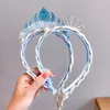 Blue Princess Crown Snowflake Headband Grenadine bow knot Hairpiece Braid hair ring band hoop Children girls Cosplay jewelry will and sandy