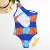 One Shoulder Piece Swimsuit Women Print Swimwear Female Bodysuit Push Up Monokini Backless Bathing Suits Beach Wear 210521