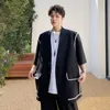 IEFB Summer Men's Short Sleeve Suit Jackets With Different Color Edge Single Botton Oversized Blazer Black White Suits 210524