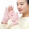 Мода женские перчатки для женщин Fawn шерсть вязаный флип кепка половина перчатка без пальцев сплошной цвет зимний утолщение теплый сенсорный экран рабочая перчатка