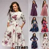 Hirigin femmes rétro tunique 3/4 à manches longues imprimé fleuri moulante robes Vintage robe élégante dames robe robe de soirée X0705