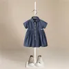 Nueva ropa para niñas, Mini vestido corto de mezclilla para niñas, vestido de camisa de fiesta informal de manga larga para niños pequeños Q0716