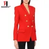 Blazer pour femmes rouge noir blanc automne bureau mince vestes formelles manteau décontracté double boutonnage boutons en métal blazer femme x0721