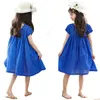 Princesa Meninas Vestidos de Verão 2019 Blueless Button Vestidos para 4 6 8 10 12 14 Yrs Adolescentes Crianças Roupas Bonito Festa Frocks Q0716