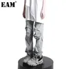 [EAM] Pantalones largos tridimensionales grises de cintura elástica alta Nuevos pantalones sueltos para mujer Moda Marea Primavera Otoño 2021 1DD7685 Q0801