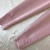 Женские брюки с двумя частями весна летние полосатые с коротким рукавом вязаные корейские 2 сета женские лоскутные вершины o шея и костюмы для брюк розовая повседневная трасса