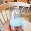 Wasserflasche süßes Einhorn kreative Mikrolandschaft interessantes Design Kunststoff Wasserbecher Regenbogenfarbe Mädchen tragbar 210923