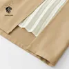 FANSILANEN Patchwork hohe Taille Faltenrock Frauen Herbst Winter elegant lange Bandage Bogen Vintage Wrap A-Linie Khaki 210607