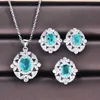 Boucles d'oreilles collier pierre naturelle émeraude Paraiba Tourmaline Turquoise anneaux pour femmes clou d'oreille en argent Sterling 925 ensembles de bijoux