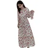 春秋の女性ドレス韓国Vネックスリムベースシフォンプリント長袖ドレス49Bカジュアル