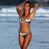 Damenbadebekleidung 2021 Print Bikini Set Bügel Dreieck Micro Sommer Baden Hohe Taille Weibliche Badeanzug Verstellbarer Riemen Bandage Biqu