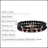 Contas, Fios Pulseiras Jóias 2 Pçs/Conjunto Casal Pedra Natural Preto Rosa Ouro Cor Cz Coroa Bola Contas Homens Pulseira Bangles Drop D