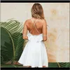 Kvinna kläder kläder dropp leverans 2021 kvinnor sommarband strand sexig v nacke öppen spets upp ruffles mini klänningar avslappnad vit klänning ve