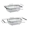 Stainless Steel Strainer Retractable Drain Basket Rubber Grip Handle Oval Colander Sink Vegetables Draining Rack 210626