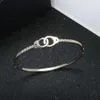 Fashion Handcuffs Shape Stainless Steel Bracelets Bangles Cz Crystal Bracelet for Women Girls Bride Wedding Party Jewelry Gift Q0719
