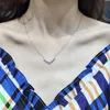 Top Quality Fashion Micro Pave Premium Zircon V Shape Tooth Pendant Sterling Silver Chain Necklace For Women Chains Morr22