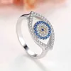 Kaletine Blue Ring 925 Silver Sterling Ringar För Kvinnor Lucky Big Turkiska Ögon Charm CZ Stone Ringlet Smycken KLTR135 211217