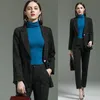 Automne hiver uniforme conçoit des pantalons avec des pantalons et des vestes manteau pour dames bureau professionnel de haute qualité tissu blazers femmes deux p