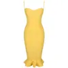 Ocstrade Robe Midi Bandagem Femmes Citron Jaune Fluted Bustier Sirène Bandage Robe Moulante Sexy Club Party Dresss 210527