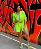 Women's Suits & Blazers Neon Green Long Women Notched Collar Double Breasted Autumn Style High Street Fashion Lady MYS313