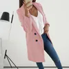 Design Donna Cappotto di lana solido Autunno Inverno Moda Manica lunga Risvolto Collo Tasche Giacche Donna Taglie forti Bottone lungo sottile O