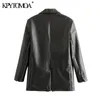 Women Fashion Faux Leather Pockets Loose Blazer Coat Long Sleeve Back Vents Female Outerwear Chic Tops 210420