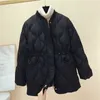 Stand-up collar down padded jacket women's mid-length winter waist rhombic padded jacket thickened warmth 211007