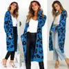 Leopardtryck Stickade Cardigans Kvinnor Casual Streetwear Lång Knitwear Cardigans Julkardigans Höst Vinter 210415
