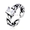 Retro Silver Square Diamante Solitaire Anel Vermelho Corrente Preto Aberto Ajustável Gemstone Anéis Band Para As Mulheres Homens Moda Jóias Will e Sandy