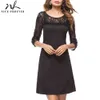 Nice-forever Elegant Black Lace Dresses Party Loose Straight Shift Women Dress T023 210419