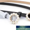 Ceinture décorative en perles de mode pour femmes, boucle ardillon ronde, ceintures en perles décontractées en cuir PU solide, ceinture fine, prix d'usine, conception experte