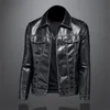 2021年秋のメンズシャイニングレザージャケット高品質のファッションPUジャケットメンズ人工レザーコートオートバイジャケット220211